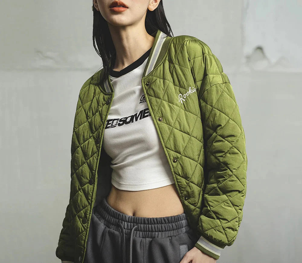 Retro Green Diamond Quilted Padded Jacket