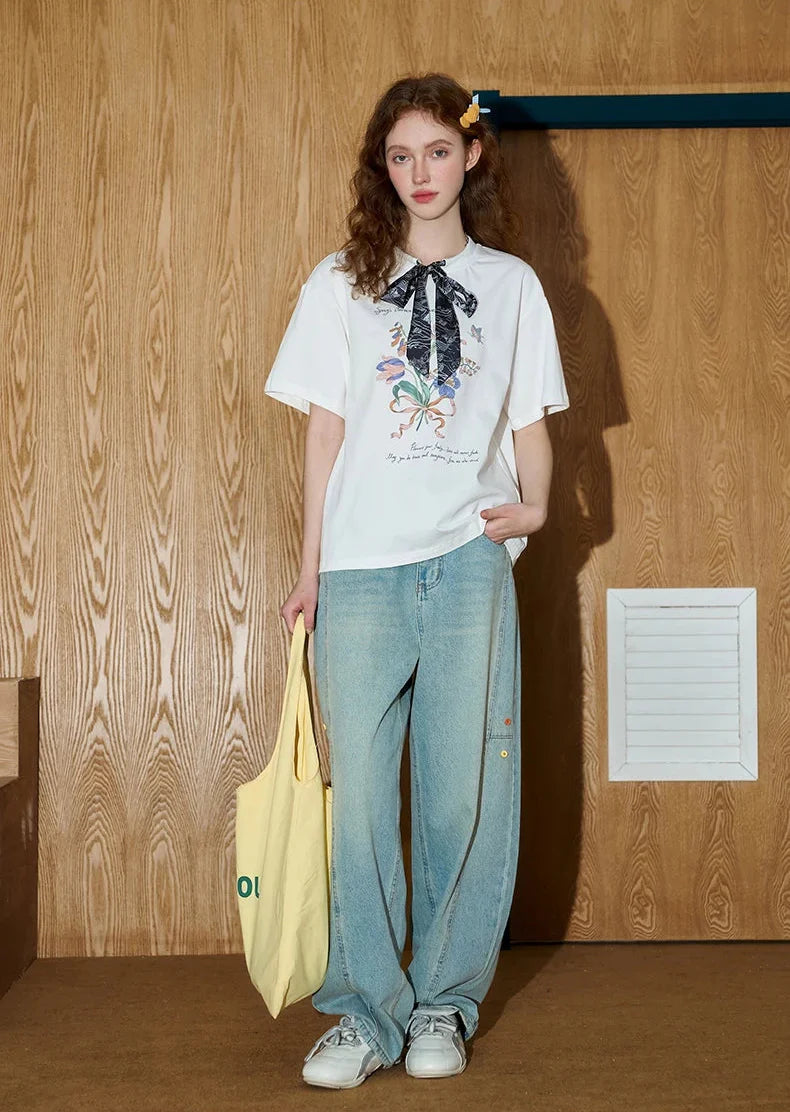 Floral Print Hip Hop Straight Leg Jeans