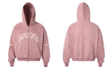 Vintage Flattering Embroidered Zip-Up Hooded Sweatshirt