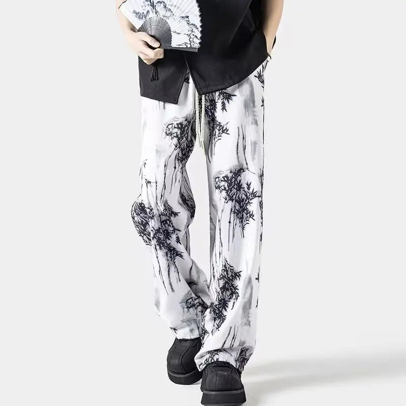 Streetwear Bamboo Plant Pattern Jogging Pants