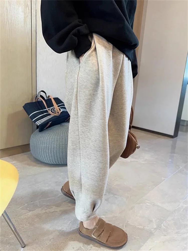 Casual Chic High Waisted Baggy Fleece Sweatpants