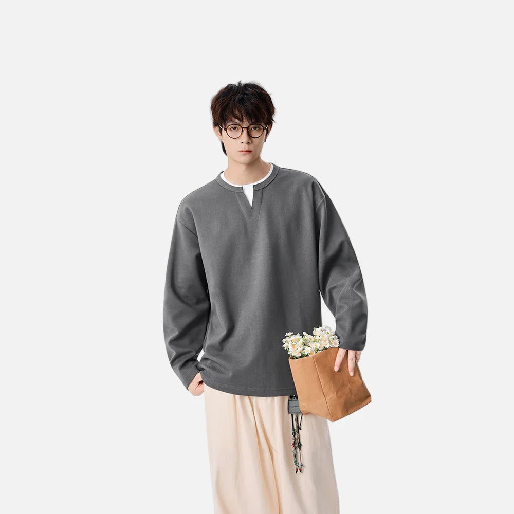 ヒップホップミニマリストクルーネック長袖Tシャツ