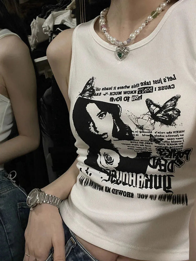 Y2K 그래픽 프린트 펑크 탱크탑