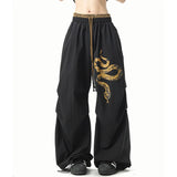 Y2K Vintage Gold Snake Black Loose Sweatpants