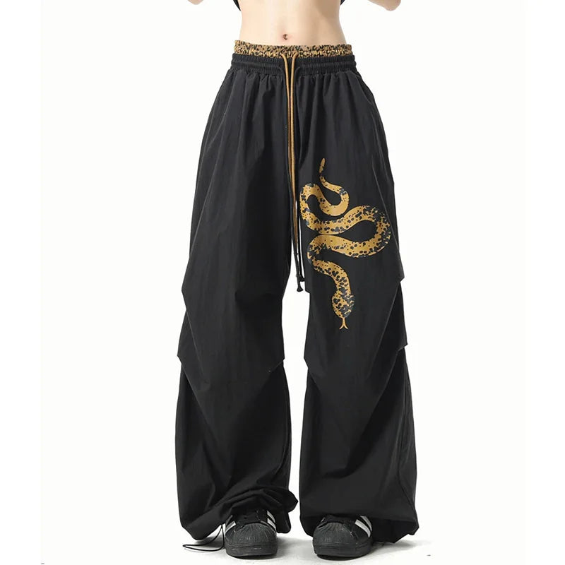 Y2K Vintage Gold Snake Black Loose Sweatpants
