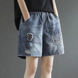 Flower Vintage Embroidery Denim Shorts