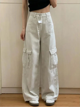 Coole Streetwear Beige High Waist Cargo Jeans