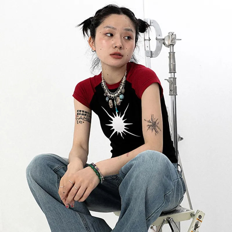 Vintage Gothic Patchwork Kurzarm-T-Shirt