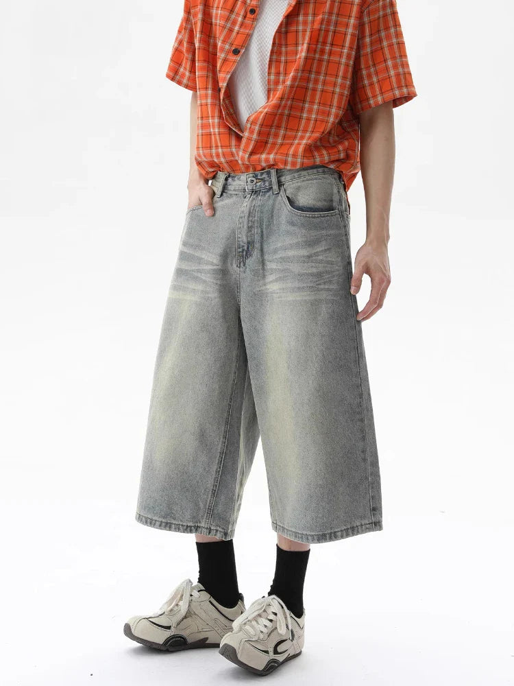 Effortless Versatile Cropped  Wide Leg Denim Jorts