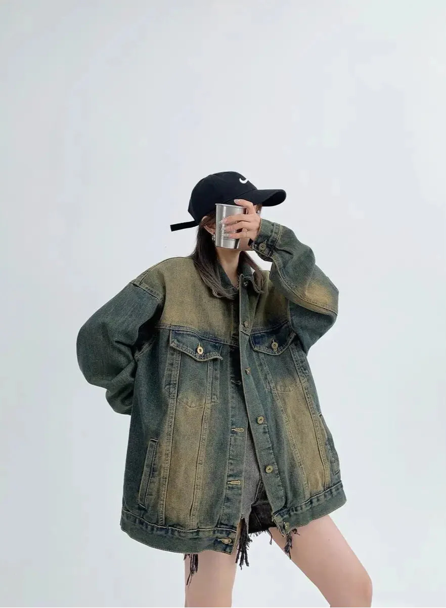Trendy Retro Vintage Washed Denim Jacket