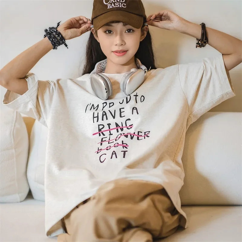 T-shirt graphique oversize à imprimé lettres vintage