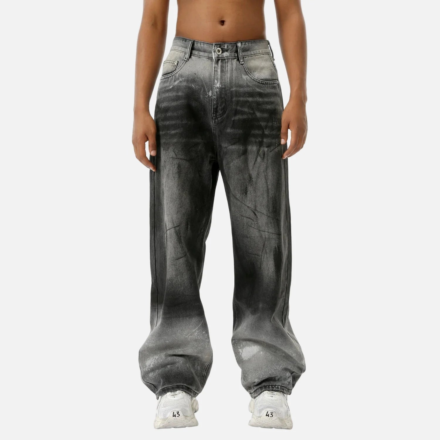 Vintage Washed Black Gray Gradient Jeans