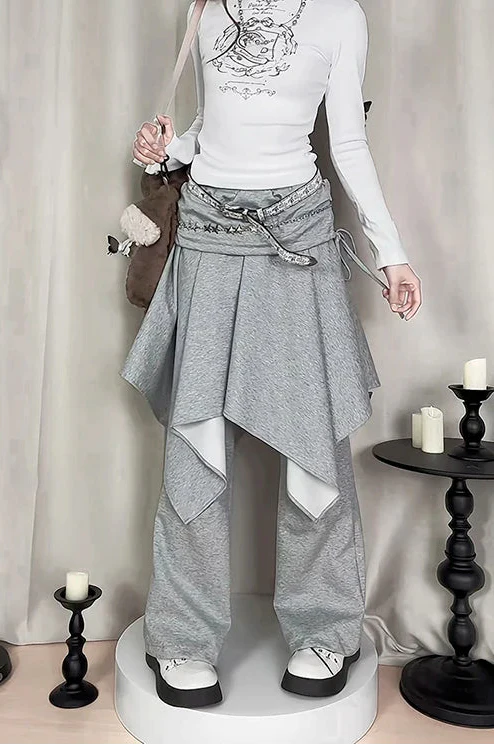 Versatile Irregular Fake Two Piece Flared Sweatpants