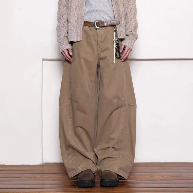 Spliced Scimitar Cotton Casual Wide Leg Pants