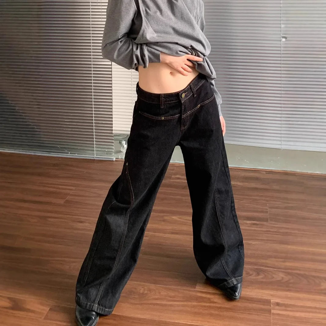 빈티지 캐주얼 하이웨이스트 와이드 레그 진