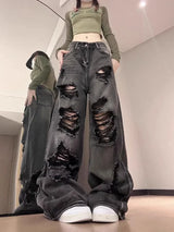 Vintage Oversize Cutting Ripped Denim Jeans