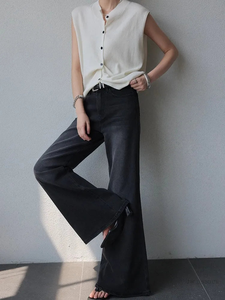 Women Stylish Flared Black Wide Leg Jeans