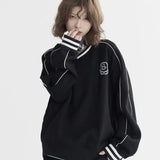 American Style Contrasting Color Retro V-Neck Sweatshirt