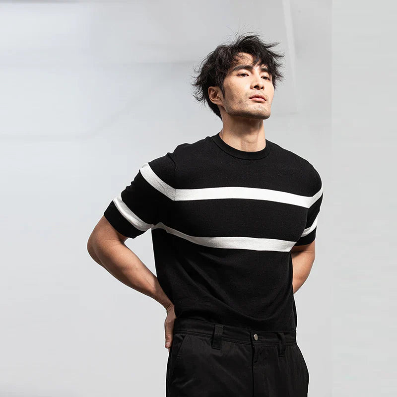 남성용 쿨 캐주얼 럭셔리 니트 O넥 반팔 티셔츠