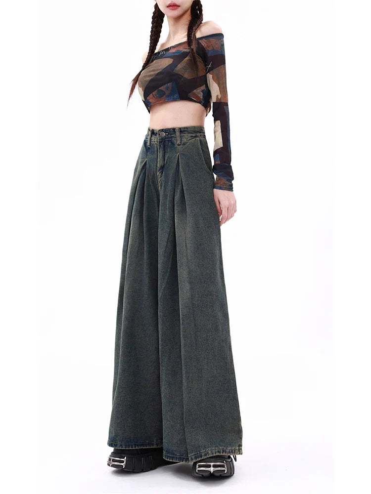 Jean en denim bleu oversize Y2K
