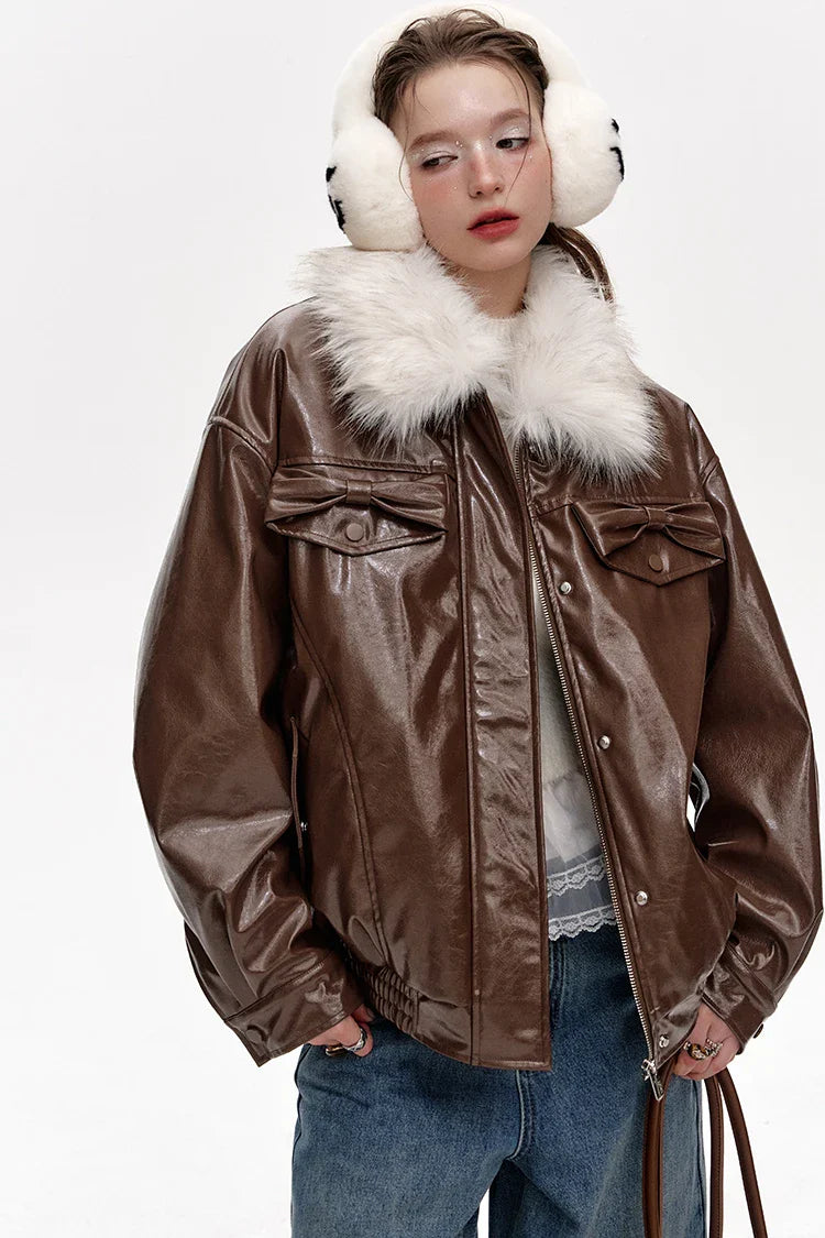Elevated Comfort Plush Warm Winter Leather Jacket
