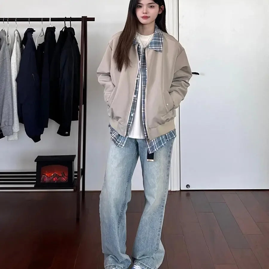 French Retro College Style Plaid Jacket