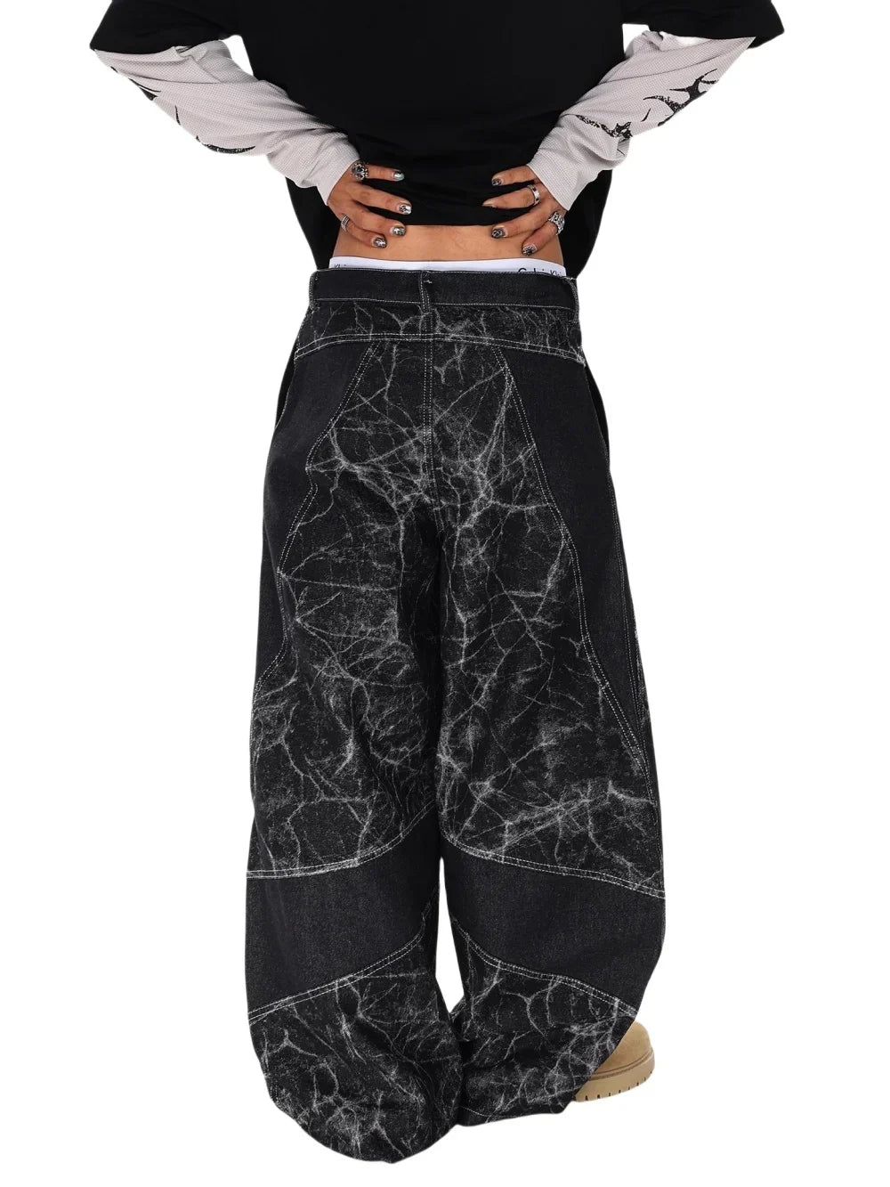Jeans mit Blitzmuster, weitem Bein und Used-Look