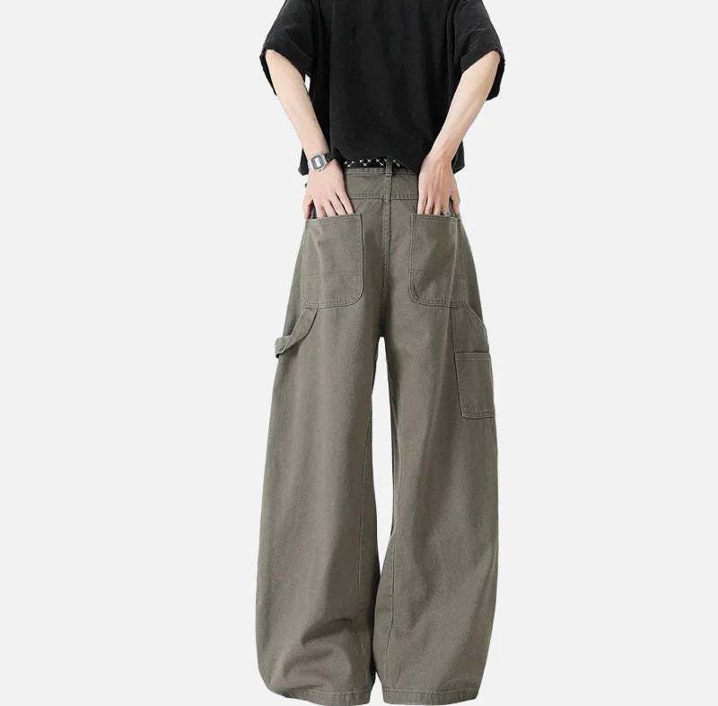 Durable Oversize Brown Cargo Wide Leg Jeans
