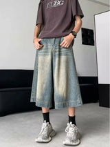 American Men Style Vintage Korean Style Wide Leg Jorts
