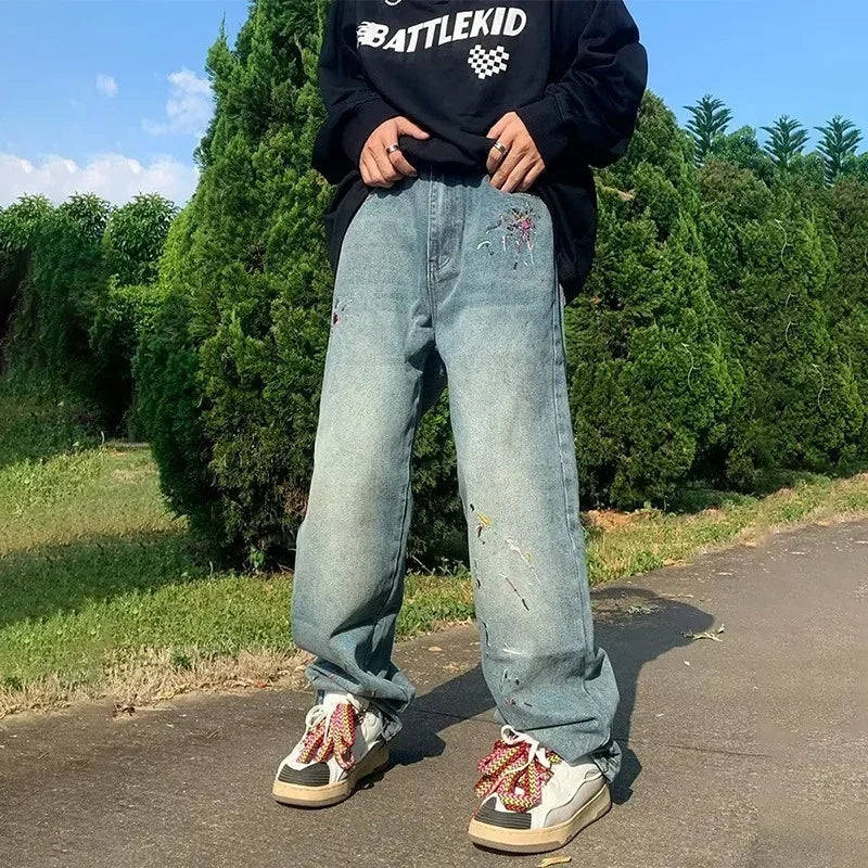 Streetwear Vintage Graffiti Embroidered Denim Jeans