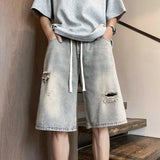 Vintage-Jeansshorts für Herren mit Used-Look und Kordelzug
