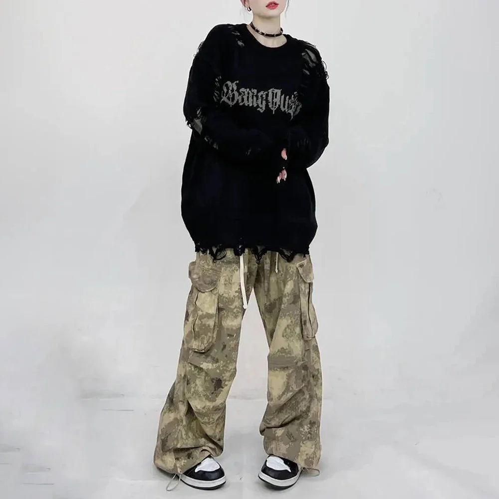 Gothing Retro Destruction Style Round Neck Sweater