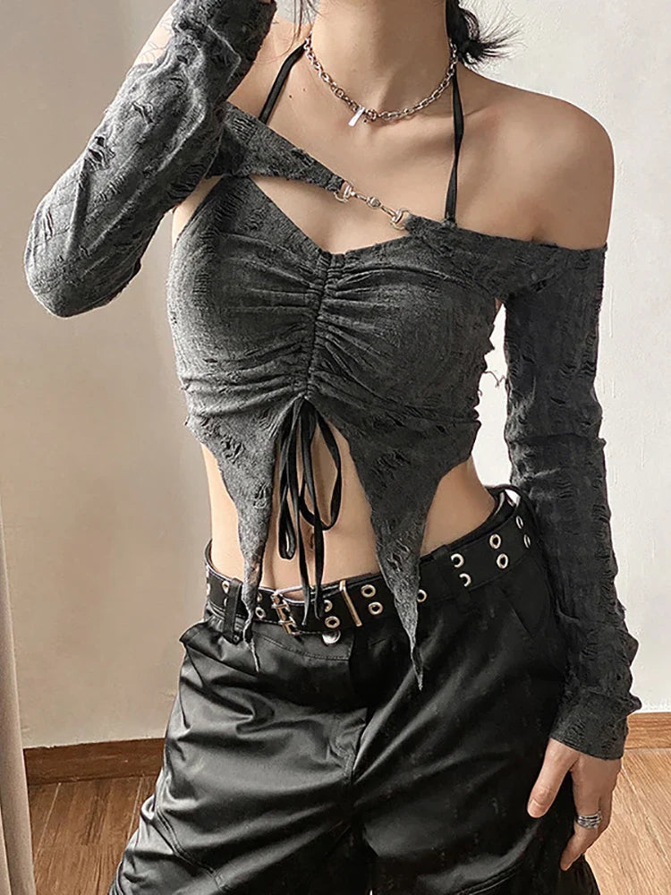 Vintage Gothic Kordelzug-Feen-Camisole-T-Shirt