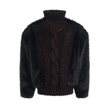 Luxurious Imitation Fur Patchwork High Neck Sweater