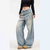 Jean oversize à jambes droites et empiècements bleus