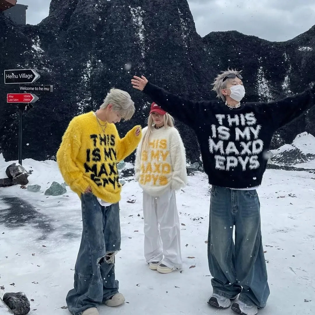 Pull imprimé hip-hop à lettres chaudes streetwear