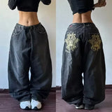 Y2K Embroidered Wide-Leg Jeans