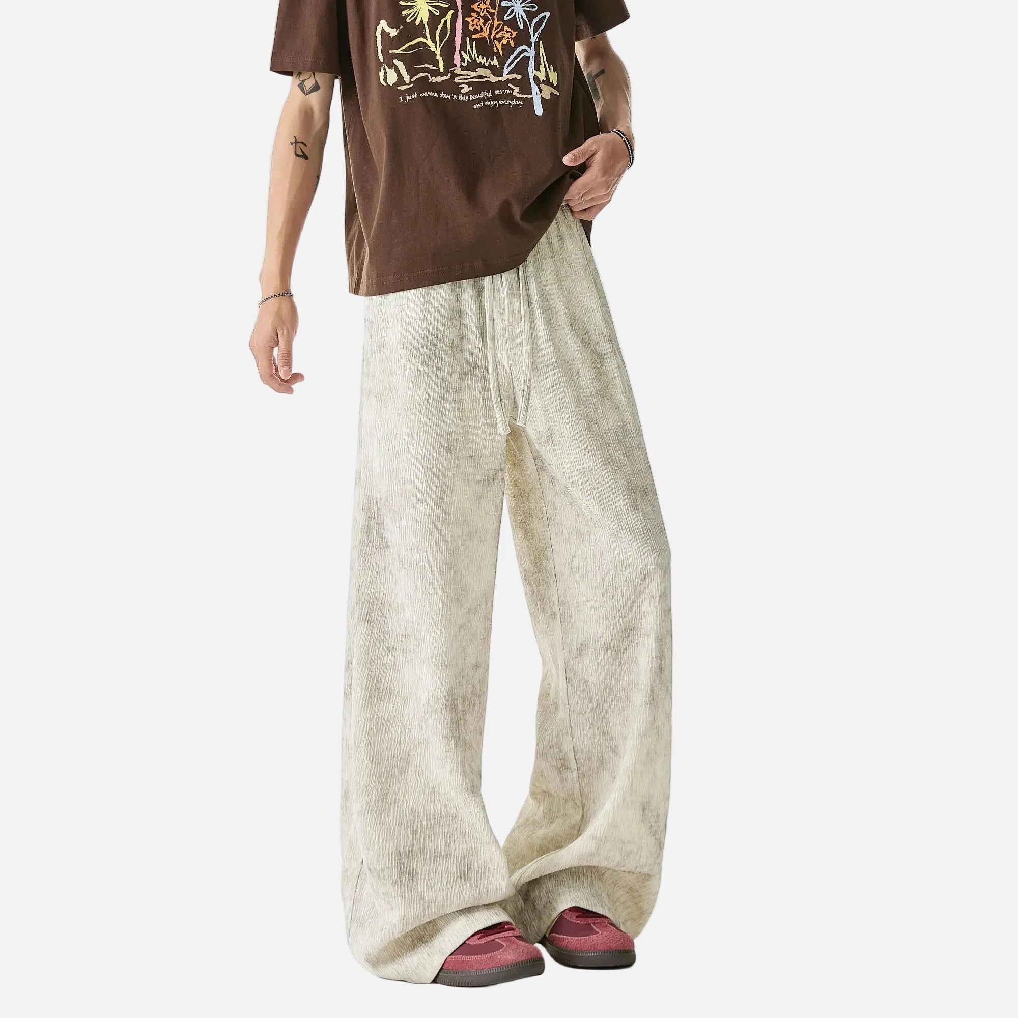 Versatile Textured Tie Dye Wide Leg Jogger