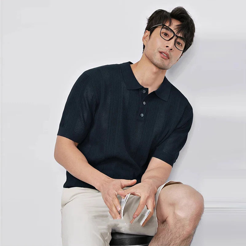 남성용 럭셔리 니트 캐주얼 비즈니스 폴로 티셔츠
