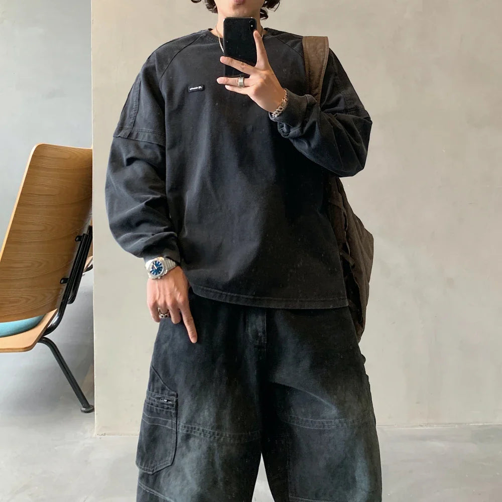 Trendy Oversized Distressed Washed Sweatshirt