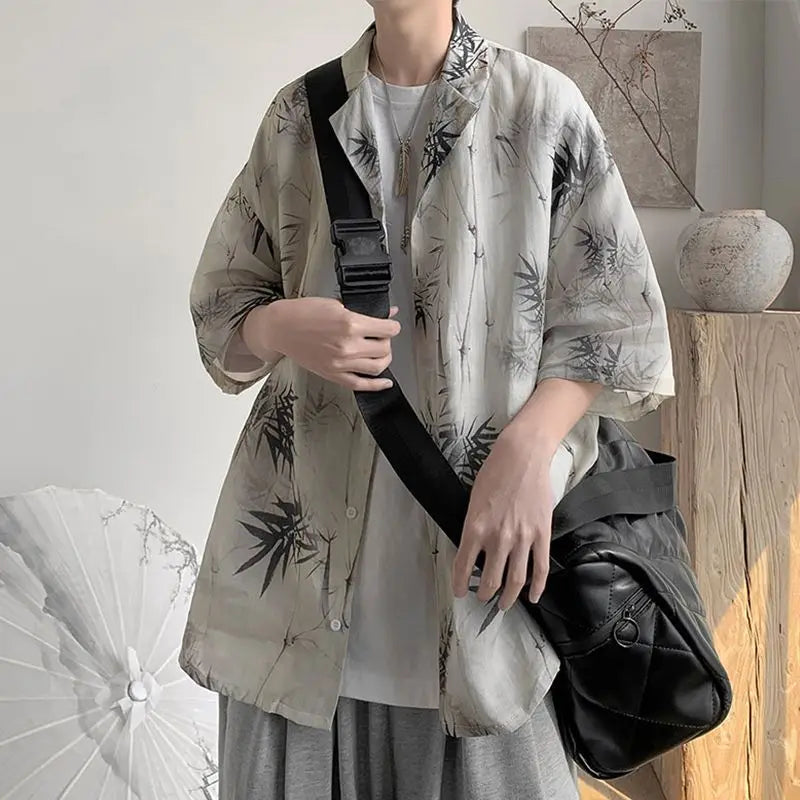 Japanisches Vintage-Hemd im nationalen Trend, locker geschnitten, aus Eisseide