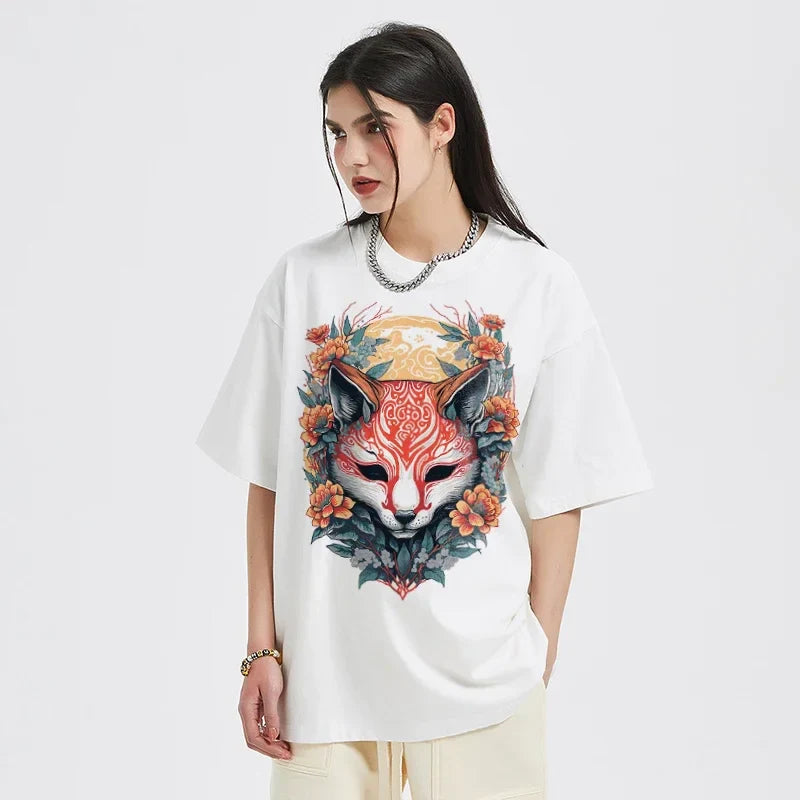 T-shirt graphique à motif renard ancien
