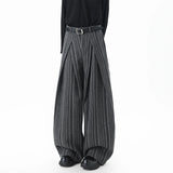 Striped Solid Color Woolen Pleated Wide Leg Pants