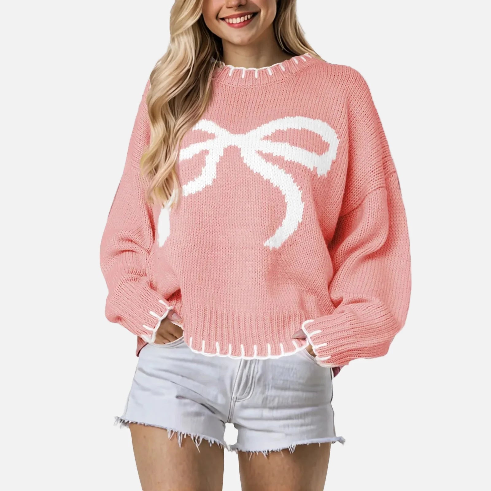 Women Hip Hop Cozy Jacquard Bow Sweater