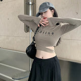 Retro Crop Tops mit Buchstabenprint 
