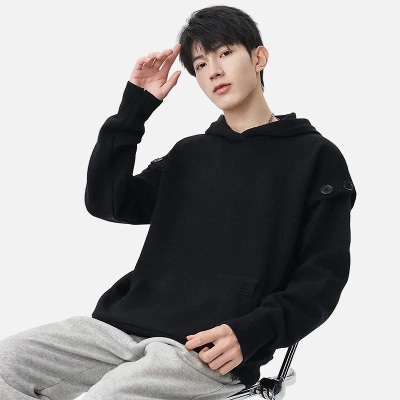 Stylish Hip Hop Button Design Knit Hoodie