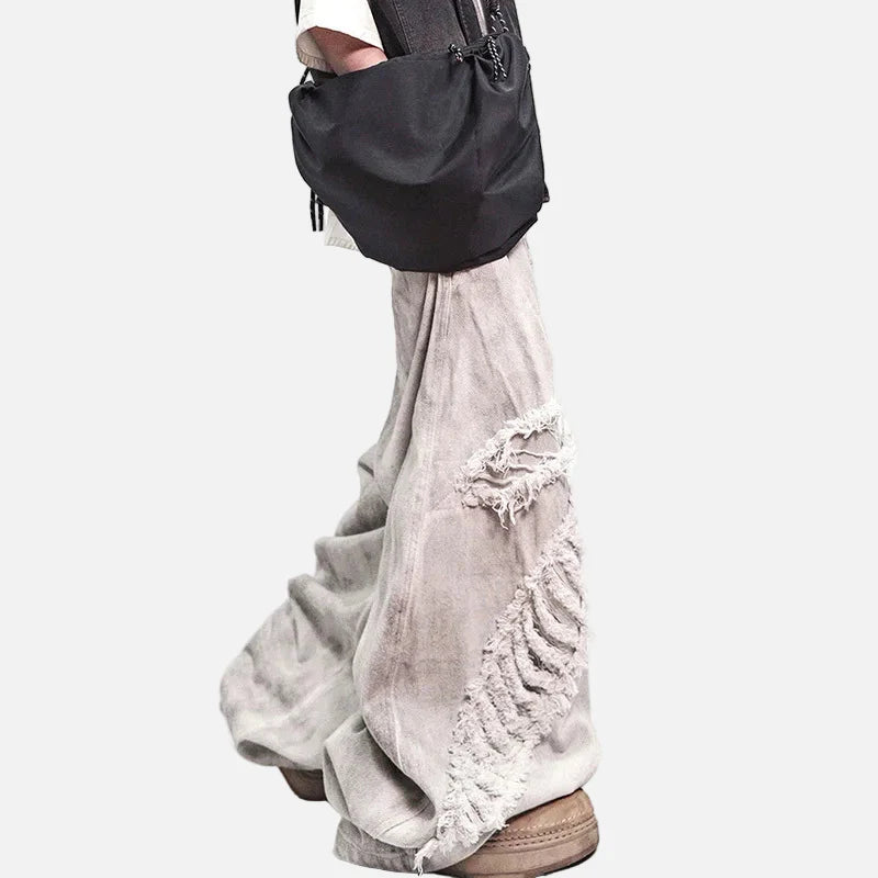 Streetwear High Street Patched Wide Leg Jeans