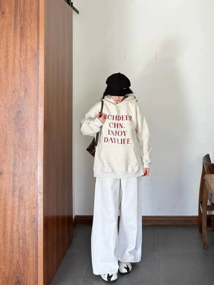 화이트 빈티지 하이웨이스트 와이드 레그 진