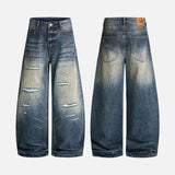 Patchwork Distressed Wide Leg Washing Denim Jeans