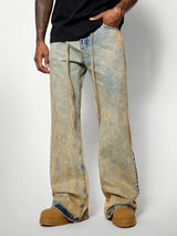 Insulated Brown Washed Casual Wide Leg Jeans